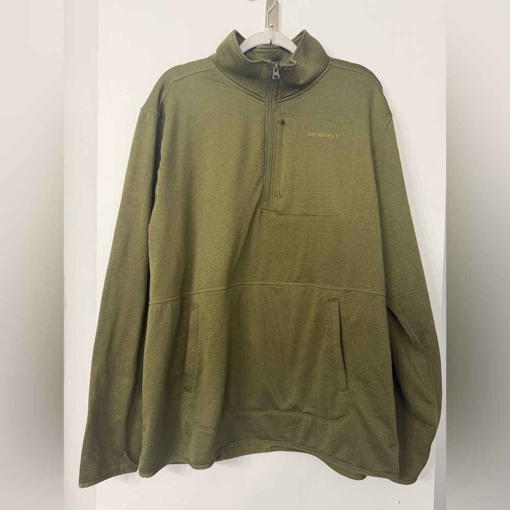 Merrell Men XXL Olive Green Waffle Texture Mock Neck Quarter Zip Lightweight Top
